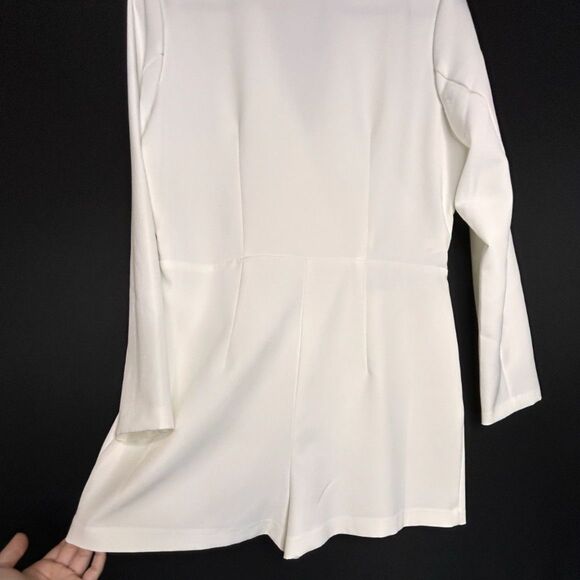 Express Women's Tailored Ivory Double-Breasted Tuxedo Blazer NYE Jumpsuit - Picture 9 of 12